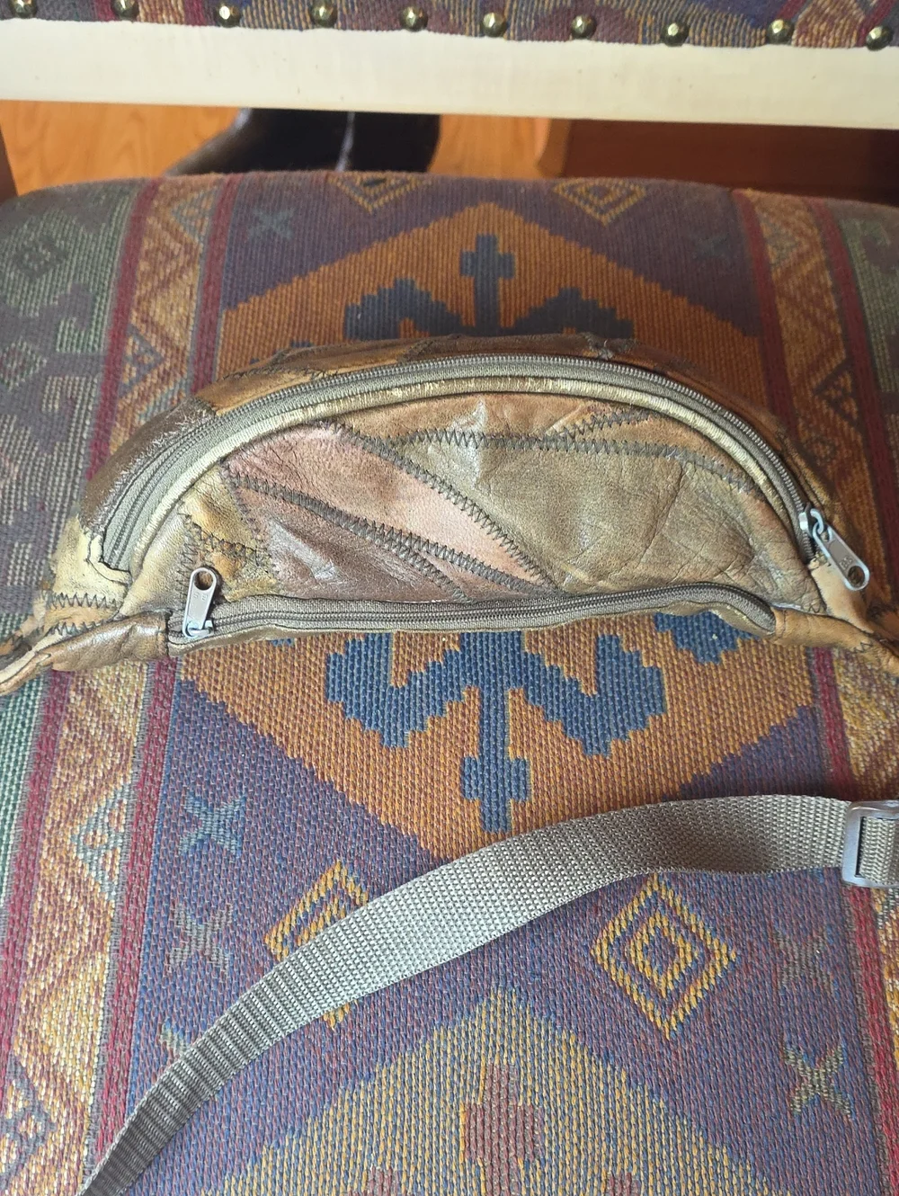 Vintage 90's Boho  Distressed Leather Patchwork Fanny Pack Sling Bag